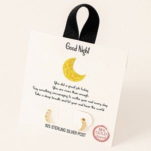 Brand New Gold Sparkly Mini Moon Stud Earrings In Gift Packaging 18k gold plated